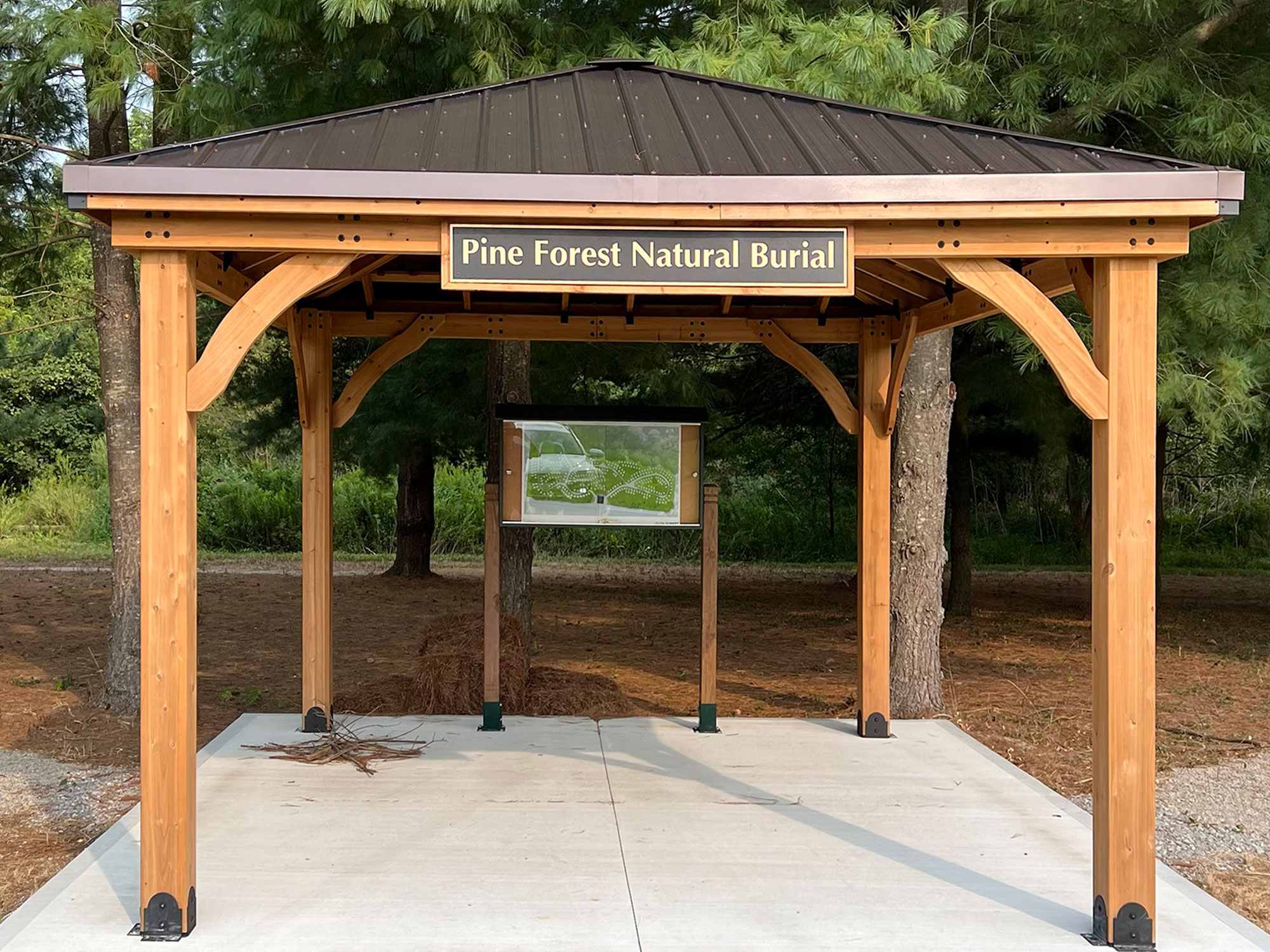 The Pavillion at the Pine Forest Natural Burial area, arriving in Spring 2026.